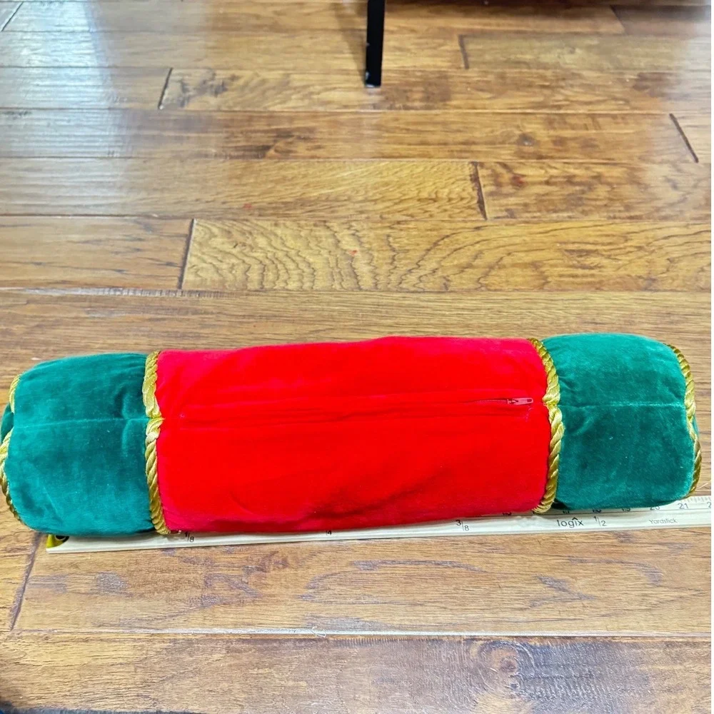Endless‎ Possibilities Florentine Roll Bolster Pillow Red Green Velvet Christmas